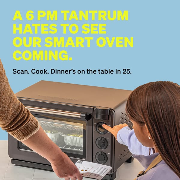 This ad features a smart oven and demonstrates how it can make dinner in 25 minutes. The ad suggests that this smart ove