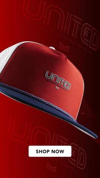 This ad is a simple product showcase for the United brand hat. It includes a close up, angled product shot and a 'Sh