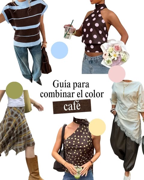 This ad provides a style guide, presenting several outfits paired with the color brown.