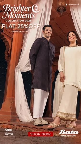 This image ad is for Bata, promoting their "Brighter Moments COLLECTION 2026" with a flat 25% off, exclusively