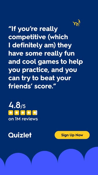 This ad uses a customer testimonial to promote Quizlet as a tool that can help competitive people practice by playing fu