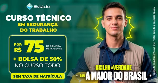 This image ad promotes the Estácio technical course in workplace safety, highlighting an affordable price point, availab