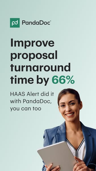This ad highlights PandaDoc's ability to improve proposal turnaround time with the testimonial of a real customer an