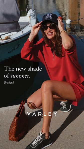 This ad promotes Varley activewear and athleisure apparel. The creative features a woman wearing a matching Varley top a