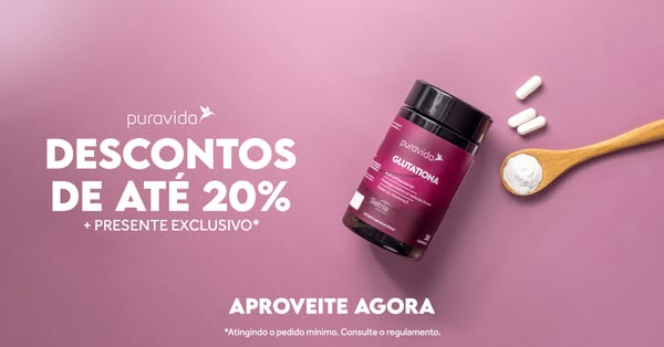 Ad for Puravida Glutationa capsules with a discount and exclusive gift.
