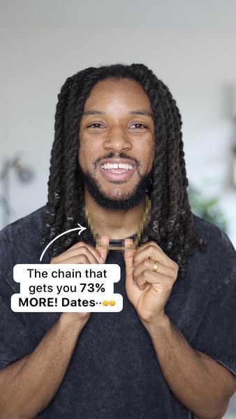 This ad promotes a gold chain necklace and implies that wearing it will result in a significant increase in dates. The a
