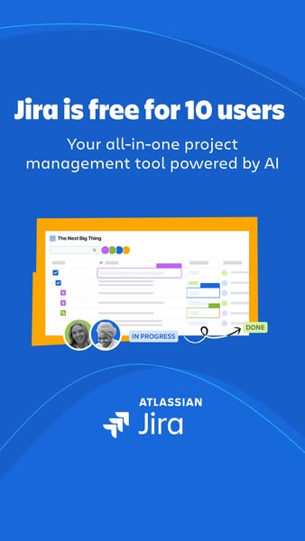 This ad promotes Jira, an all-in-one project management tool powered by AI. The ad highlights that Jira is free for up t