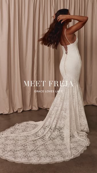 This is an ad for the Grace Loves Lace brand that is showcasing its Freja wedding dress.