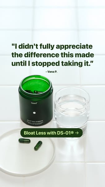 This image ad uses a customer testimonial to promote Seed's DS-01® Daily Synbiotic supplement, specifically targetin