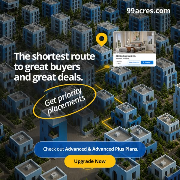 This ad from 99acres.com is designed to help sellers get priority placements on their website. The image features a maze