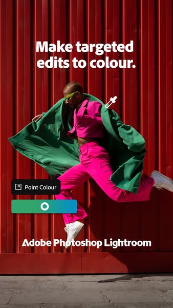 This ad for Adobe Photoshop Lightroom showcases the app's ability to edit specific colors in photos. A person is pho