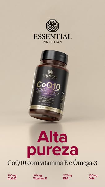 This ad for Essential Nutrition highlights the product's ingredients, including CoQ10, vitamin E, and Omega-3. The a