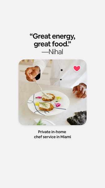 This ad is for a private in-home chef service in Miami. The ad features a customer testimonial praising the service'