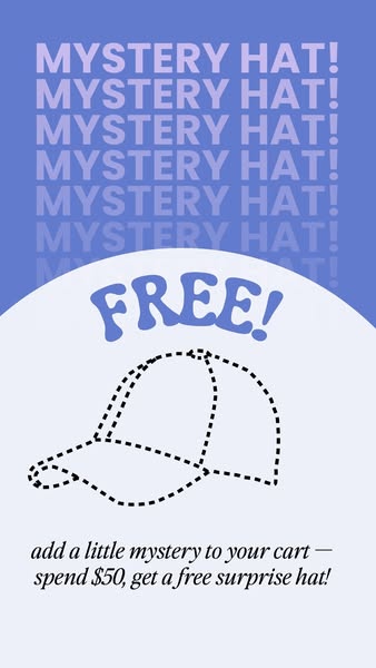 This image ad features a free mystery hat offer with a minimum purchase of $50.