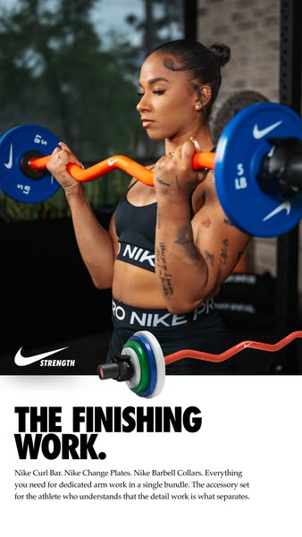 The ad showcases Nike's strength training equipment, emphasizing the 'finishing work' required for dedicated
