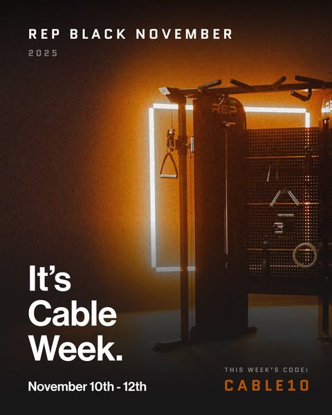 This ad promotes REP Fitness's Black November sale, specifically focusing on cable machines and offering a discount 