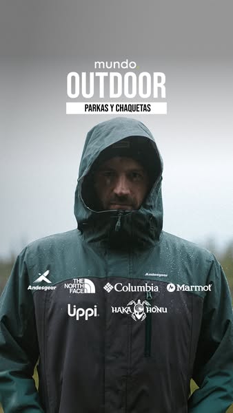 This ad showcases the Mundo Outdoor brand by featuring a person wearing a jacket while showcasing other brands they carr
