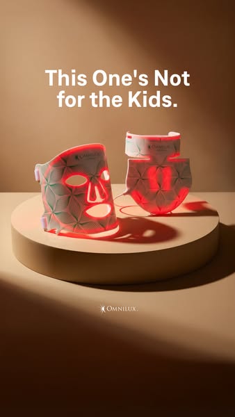 This ad showcases the Omnilux face and neck mask. The headline is "This One's Not for the Kids." This ad i
