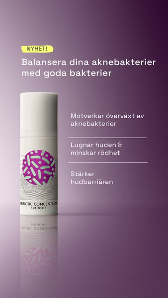 This image ad features Skinome's product that balances skin bacteria to help acne and redness. The ad lists the feat