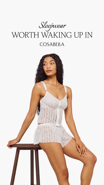This image ad showcases Cosabella's sleepwear, emphasizing comfort and luxury through its headline, brand name, and 