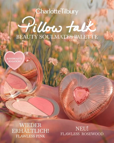 This image ad showcases Charlotte Tilbury's Pillow Talk Beauty Soulmates Palette. The palette is presented with a so