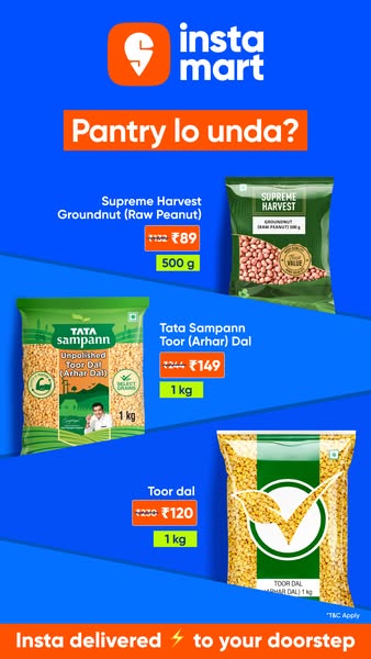 This ad features 3 food products from Instamart to showcase the pantry items it sells. The ad begins with a question: &q