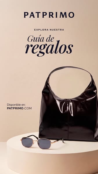 An image ad showcasing a handbag and sunglasses from PATPRIMO, inviting viewers to explore their gift guide.