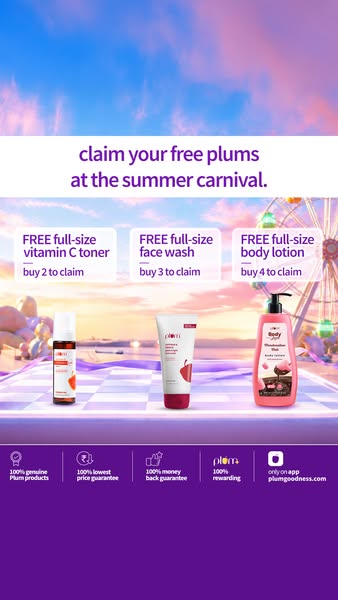 This Meta image ad promotes Plum skincare products, offering free full-sized items with qualifying purchases within a su