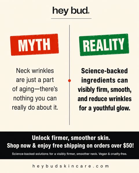This ad contrasts the outdated belief that neck wrinkles are simply an inevitable part of aging with the modern reality: