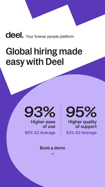 This ad promotes Deel, a platform that simplifies global hiring. It highlights the platform's ease of use and qualit