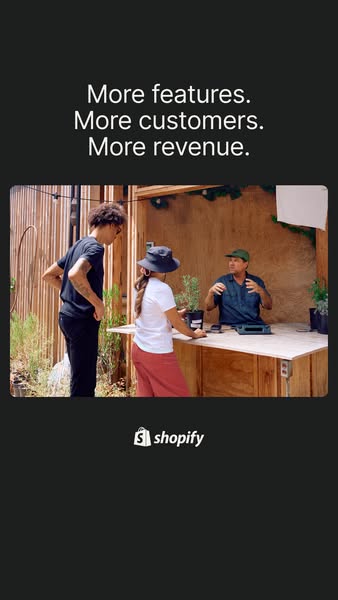 This ad for Shopify highlights the platform's features, customer acquisition, and revenue generation through a real-