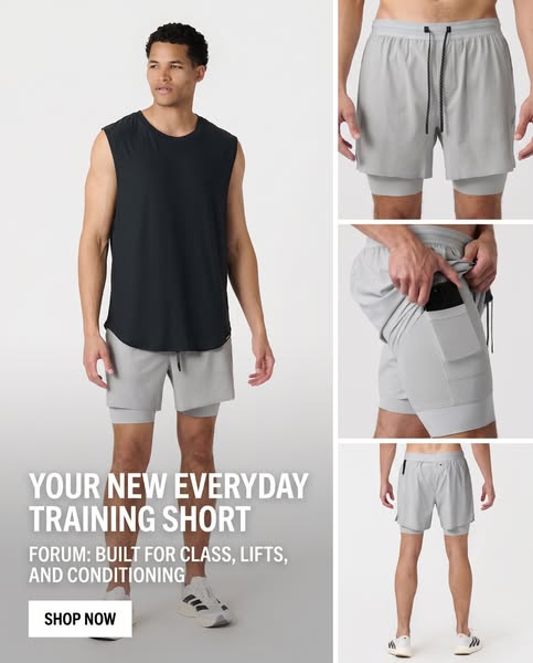 This ad showcases men's training shorts, highlighting their suitability for various activities like classes, weightl