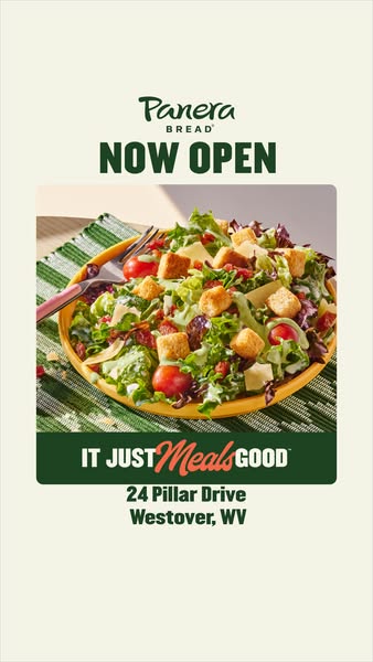 This ad announces the new location of a Panera Bread restaurant.