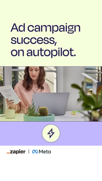 An image ad from Zapier in partnership with Meta. The ad promotes ad campaign success with automation by featuring an im