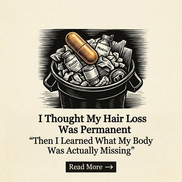 The image ad highlights the brand's solution for permanent hair loss. It features a trash can with the hair suppleme
