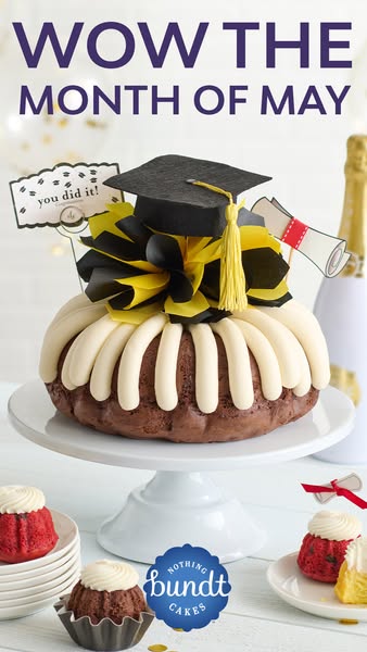 This image ad for Nothing Bundt Cakes promotes their cakes as a way to celebrate the month of May and graduation.