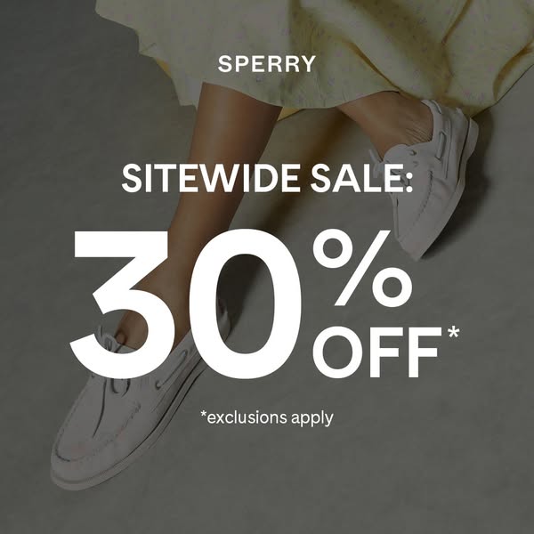 This image ad for Sperry highlights a sitewide sale offering 30% off, with exclusions, as a way to drive sales and custo