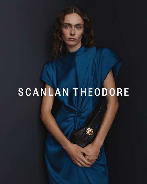This ad features a woman in a Scanlan Theodore dress. The ad is simple and elegant, and the focus is on the dress and th