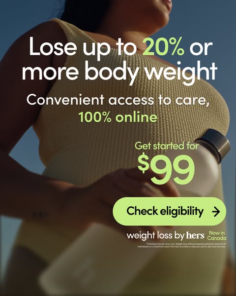 This image ad is promoting weight loss by Hers, offering a convenient and online-based weight loss program. The ad focus