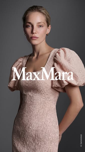 This is an image ad for the Max Mara brand, featuring a woman in a light pink dress. The ad is simple and elegant, with 