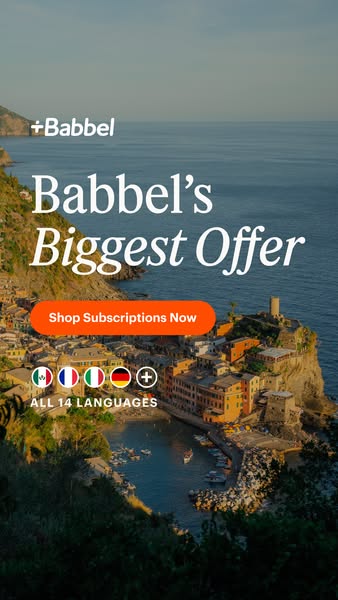 This image ad for Babbel promotes their biggest offer on language learning subscriptions. The ad features a scenic view 