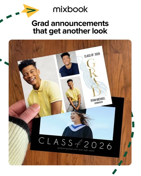 This ad for Mixbook highlights graduation announcement cards that can be personalized with the graduate's photos and