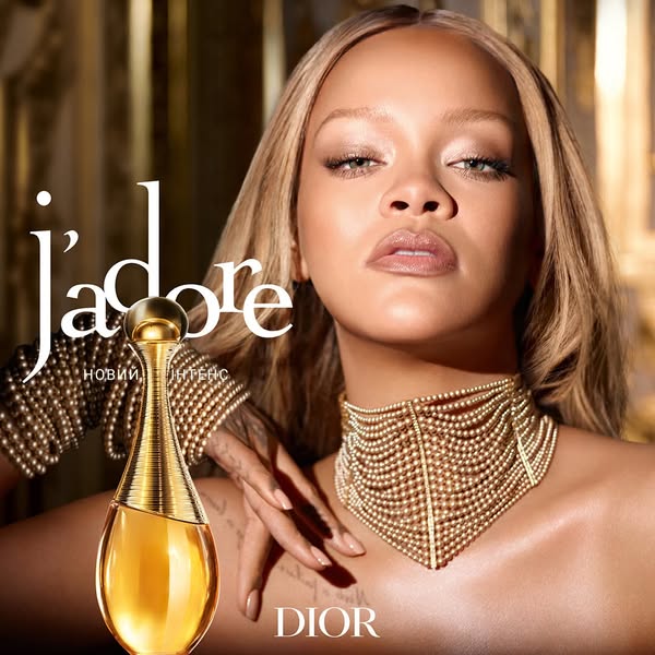 This ad is for Dior's J'adore Intense perfume, featuring Rihanna. The ad focuses on luxury and elegance, emphasi