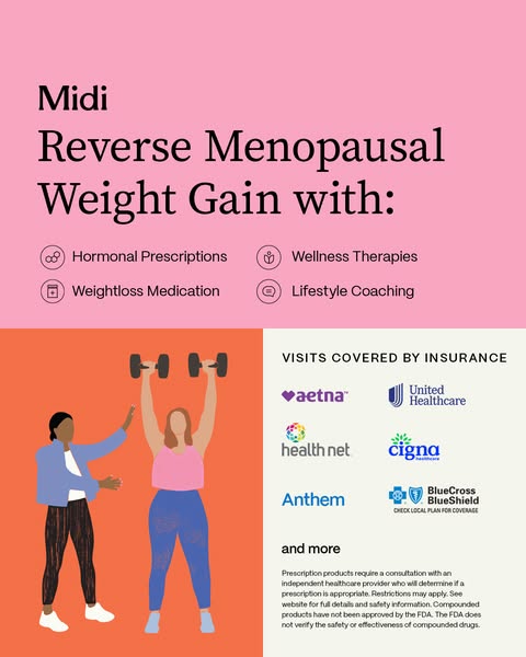 This image ad for Midi focuses on reversing menopausal weight gain by offering hormonal prescriptions, wellness therapie