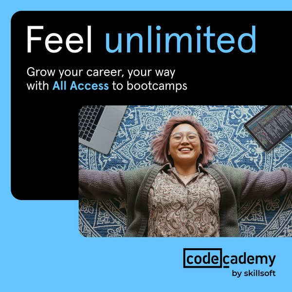This ad promotes Codecademy's All Access to bootcamps, highlighting the opportunity to grow your career, your way.
