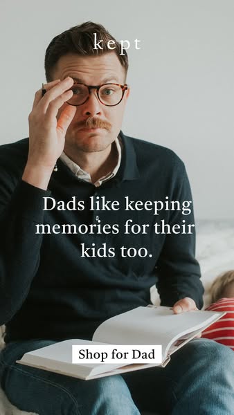 This ad promotes the brand Kept, an online service that helps people create a photobook gift for the dad who likes to ke
