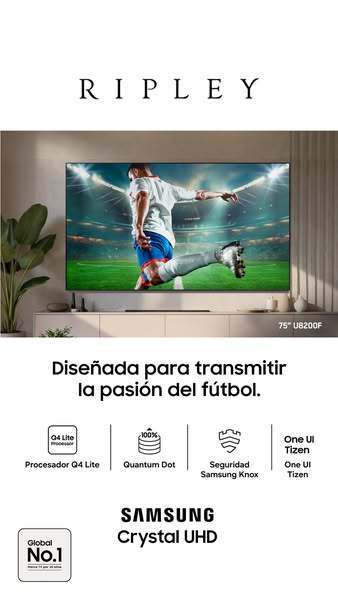An advertisement showcasing a Samsung Crystal UHD television, highlighting its capability to vividly display the excitem