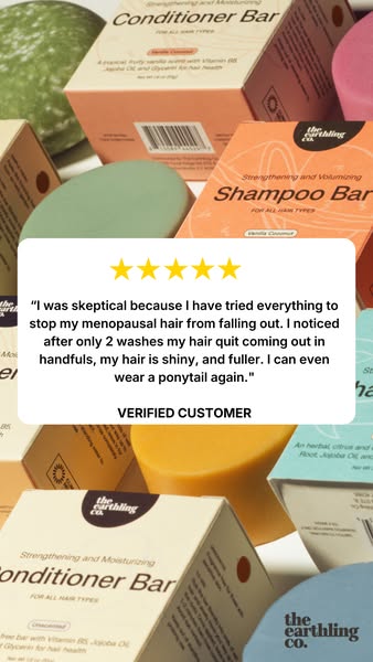 The ad features a customer testimonial highlighting the positive effects of The Earthling Co.'s shampoo and conditio