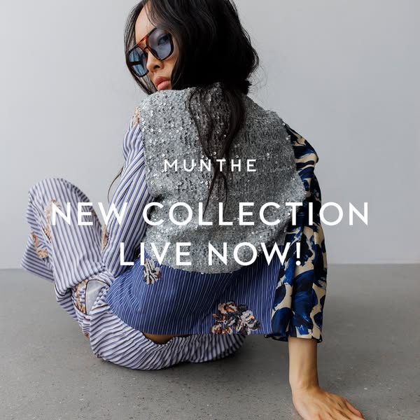 This ad features a model wearing a colorful outfit from the new Munthe collection. The ad is designed to drive people to