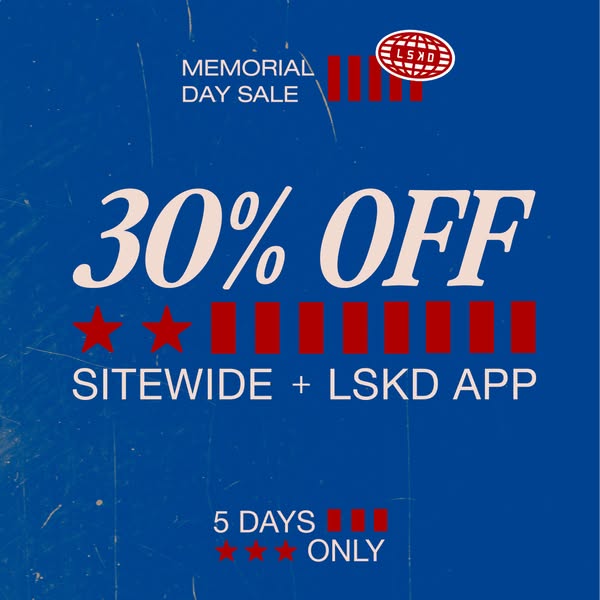 This ad by LSKD promotes a Memorial Day Sale of 30% off sitewide and on the LSKD app for a limited time of 5 days only.